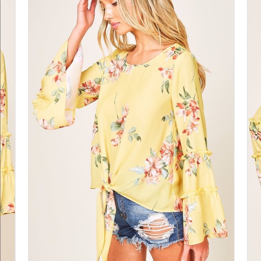 Peach Love California Yellow Floral Tie-Front Top - Picture 5 of 9